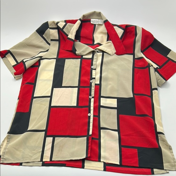Allison Daley Tops - Allison Daley Vintage Button Down Shirt 16 Collared Abstract Ribbed Short Sleeve